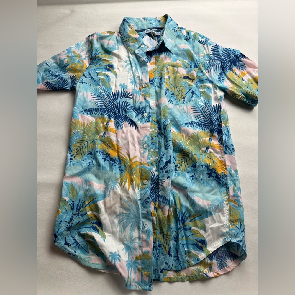 NWT Tommy Bahama tropical Blue and Yellow Boys size 14/16 button up shirt